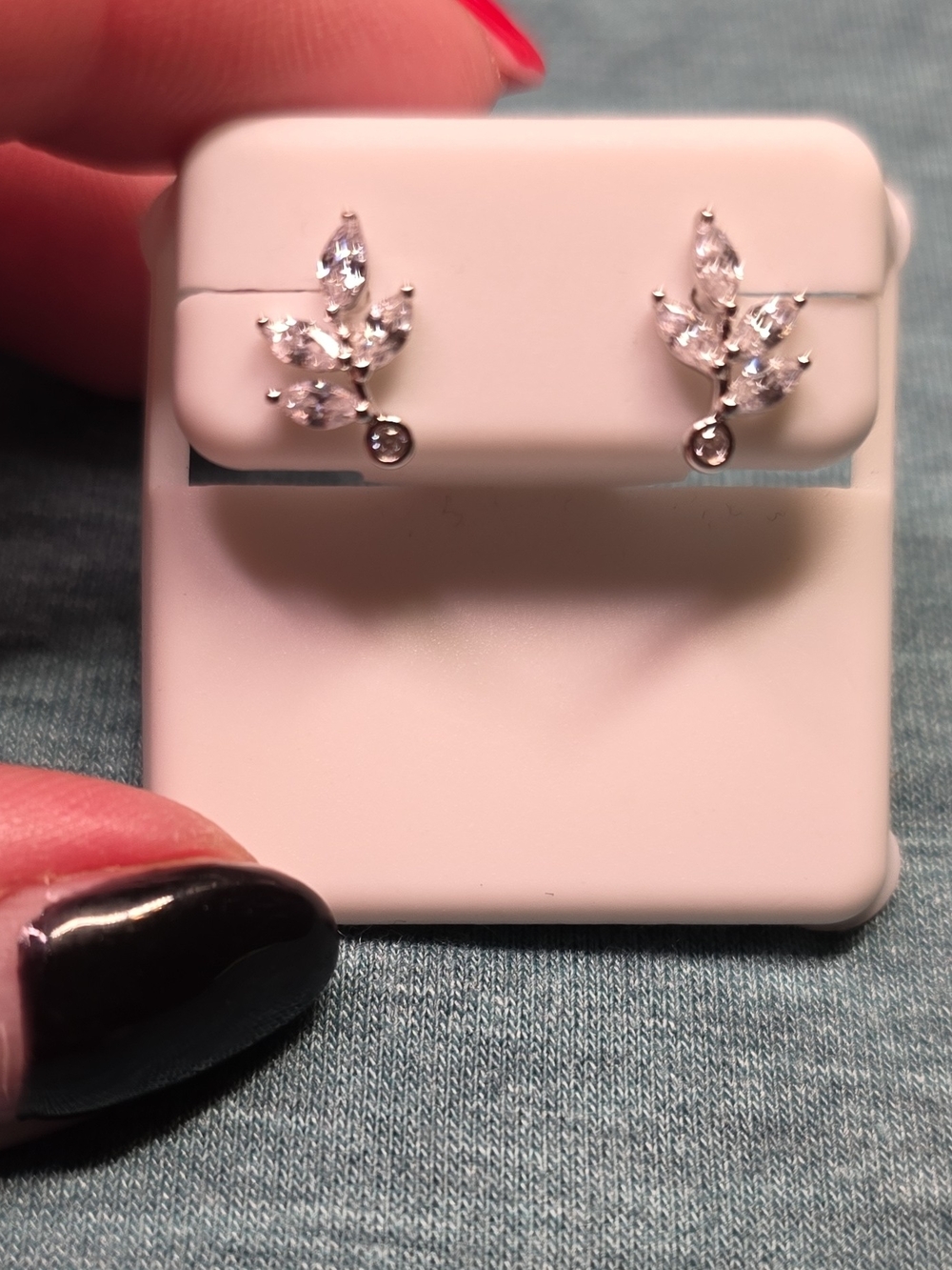Silver Leaf Spinel Stud Earrings - White